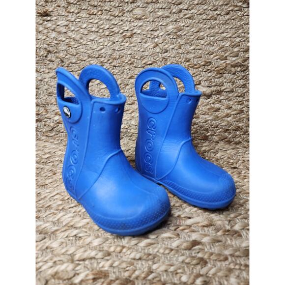 Crocs 12803 Kids Blue Rubber Pull On With Handles Outdoor Rain Boots Size c 6 - Picture 4 of 11
